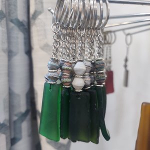 Keychain of Recycled Glass and Magazine Beads 