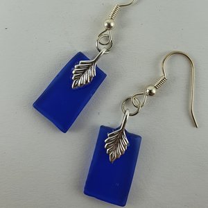Silver Leaf Recycled Glass Earrings