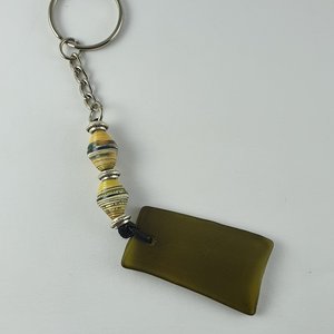 Keychain of Recycled Glass and Magazine Beads 