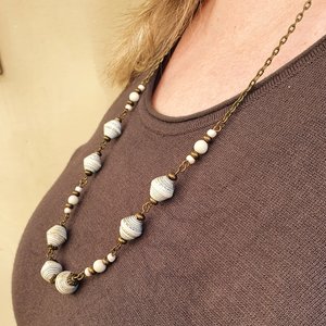 Magazine Bead and Brass Necklace