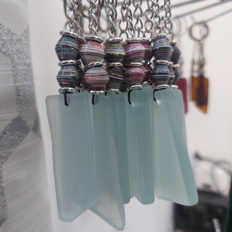 Keychain of Recycled Glass and Magazine Beads