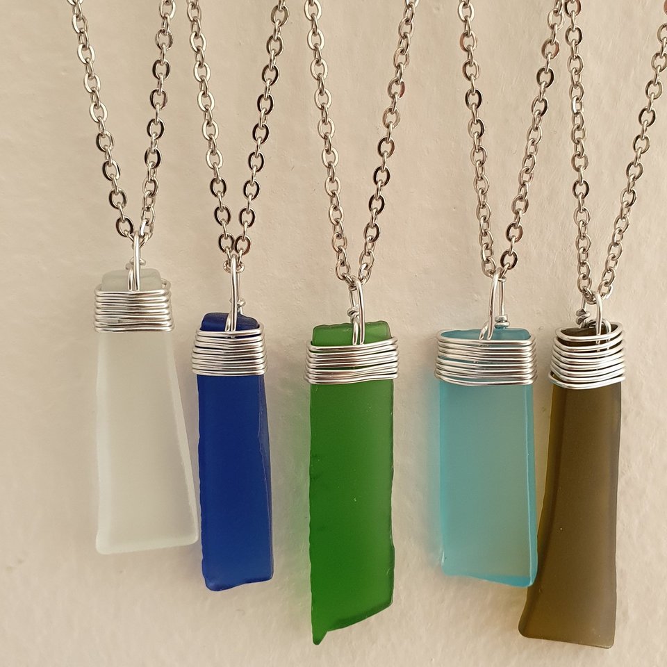 Wire Wrapped Straight Recycled Glass Necklace