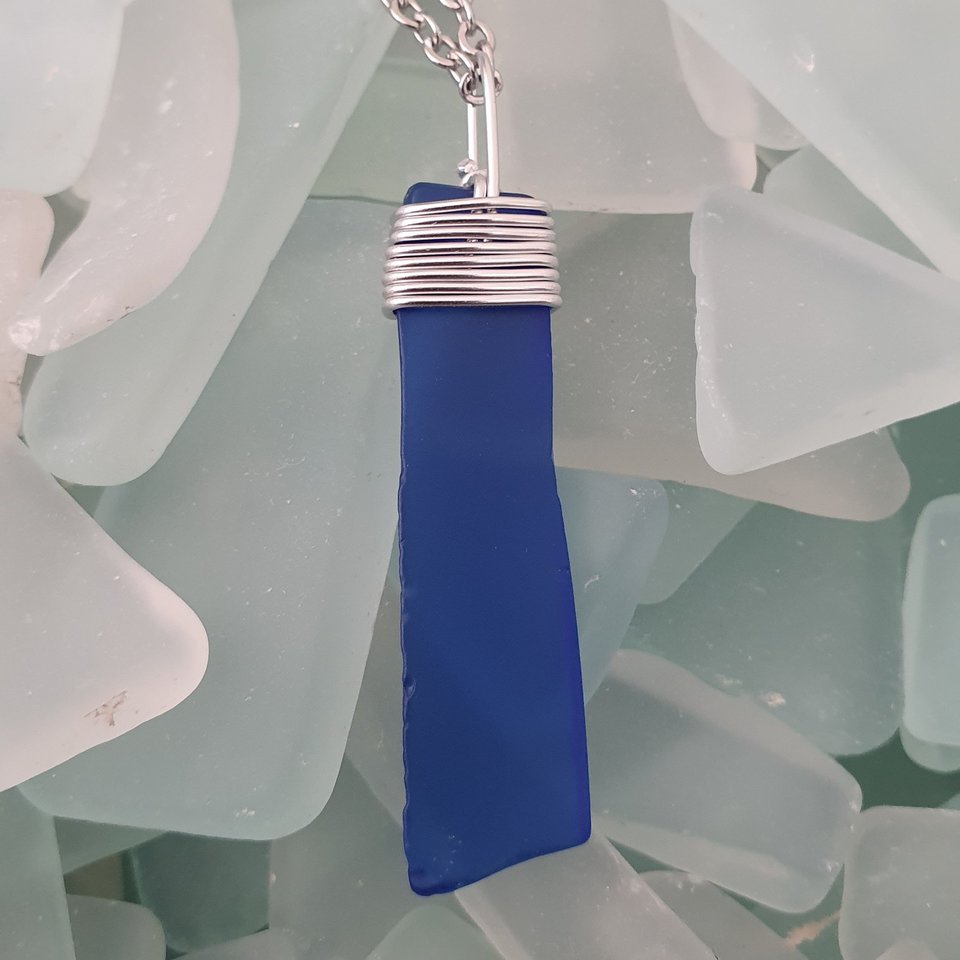 Wire Wrapped Straight Recycled Glass Necklace