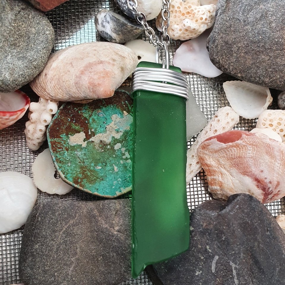 Wire Wrapped Straight Recycled Glass Necklace