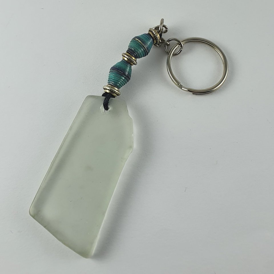 Keychain of Recycled Glass and Magazine Beads 